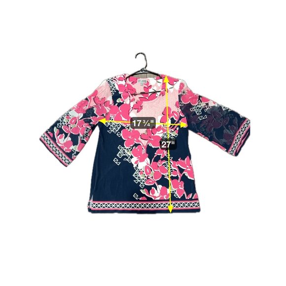 JM Collection Floral 3/4 Sleeve Top Pink Multi Sz Medium Embellished Bohemian - Picture 8 of 9